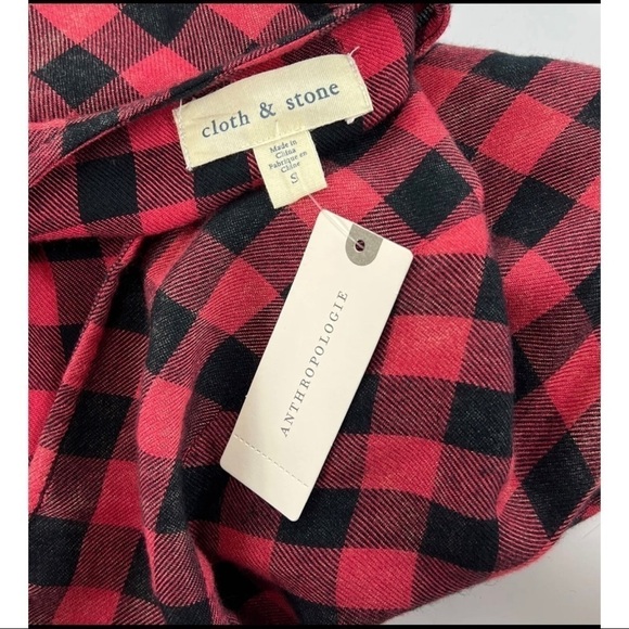 Cloth & Stone Sz S Red Black Buffalo Plaid Checkered Tunic Dress Bell Sleeve - Picture 13 of 13